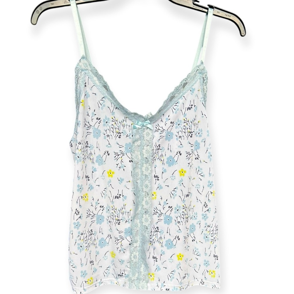 NANETTE LEPORE Floral Lace Trim Cami Slip Tank Top Dainty Coquette Y2K | Size M